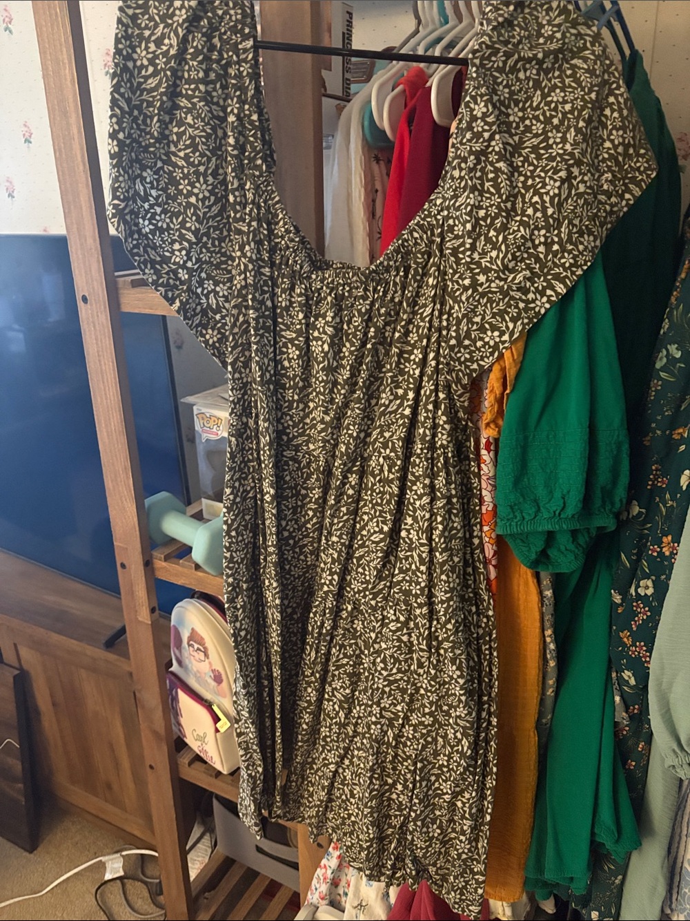 Old Navy Olive Green Floral Smocked Mini Dress